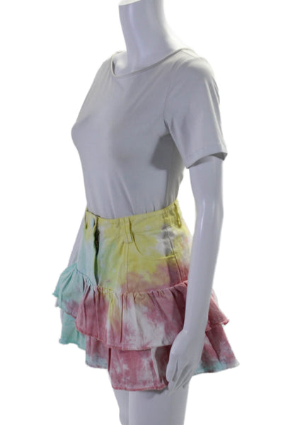 Love Shack Fancy Womens Cotton Tiered Ruffle Tie Dye Skirt Pink Size 2