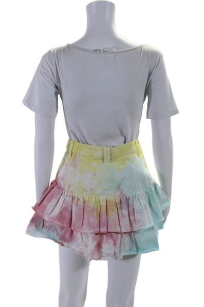 Love Shack Fancy Womens Cotton Tiered Ruffle Tie Dye Skirt Pink Size 2