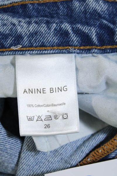 Anine Bing Womens Button Up High Rise Ripped Straight Leg Jeans Blue Size 26