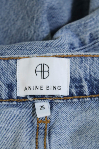 Anine Bing Womens Button Up High Rise Ripped Straight Leg Jeans Blue Size 26