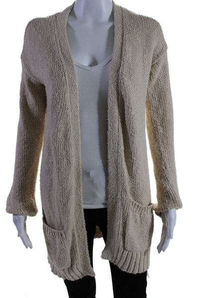 Theory Womens Long Sleeves Sella Cardigan Sweater Beige Cotton Size Small