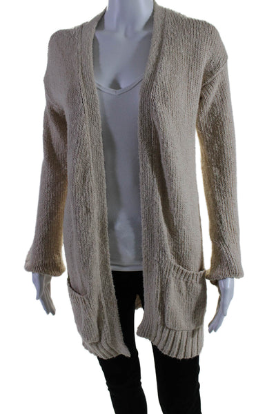 Theory Womens Long Sleeves Sella Cardigan Sweater Beige Cotton Size Small