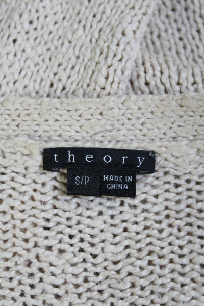 Theory Womens Long Sleeves Sella Cardigan Sweater Beige Cotton Size Small