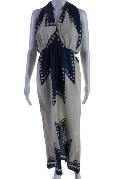 Johanne Ortiz Womens Sleeveless Spotted Halter Long Dress Blue White 6