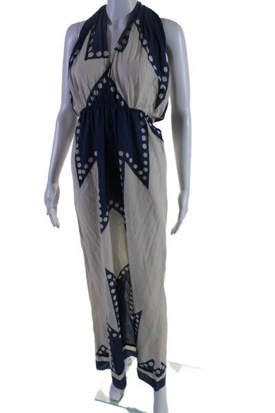 Johanne Ortiz Womens Sleeveless Spotted Halter Long Dress Blue White 6