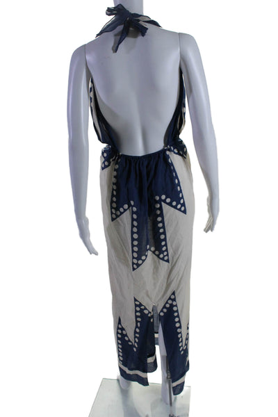 Johanne Ortiz Womens Sleeveless Spotted Halter Long Dress Blue White 6