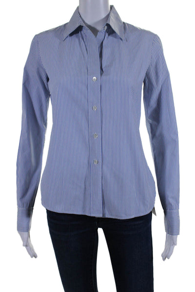 Theory Womens Striped Button Down Larissa Shirt Blue White Cotton Size Petite