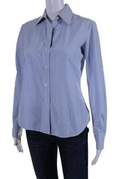 Theory Womens Striped Button Down Larissa Shirt Blue White Cotton Size Petite