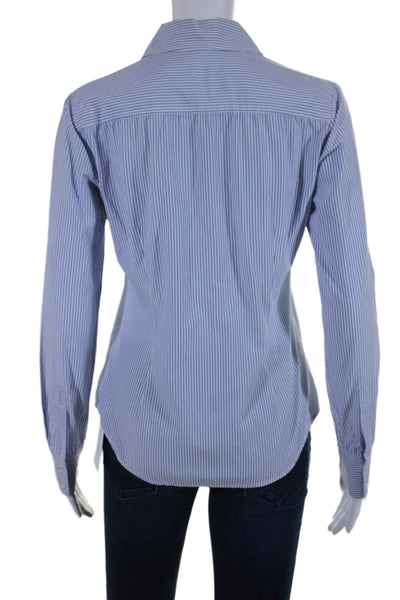 Theory Womens Striped Button Down Larissa Shirt Blue White Cotton Size Petite