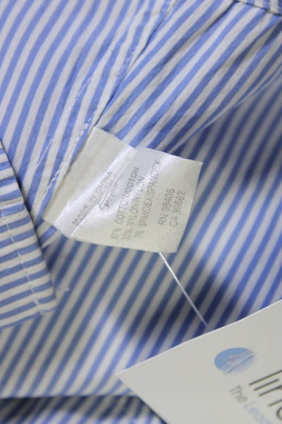 Theory Womens Striped Button Down Larissa Shirt Blue White Cotton Size Petite