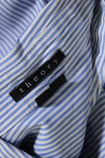 Theory Womens Striped Button Down Larissa Shirt Blue White Cotton Size Petite