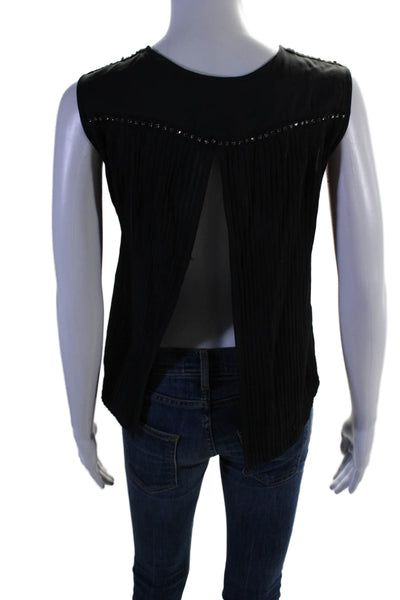 Chloe Women's V-Neck Sleeveless Rhinestone Open Back Blouse Black Size S