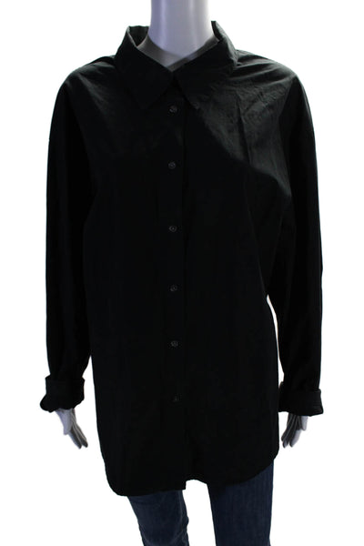 Babaton Womens Button Front Long Sleeve High Low Shirt Black Cotton Size XL