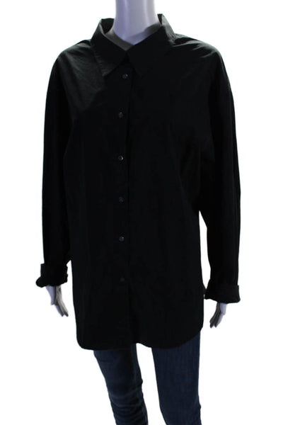 Babaton Womens Button Front Long Sleeve High Low Shirt Black Cotton Size XL