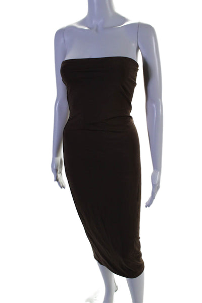 Meshki Womens Strapless Knit Midi Sheath Dress Brown Size Medium