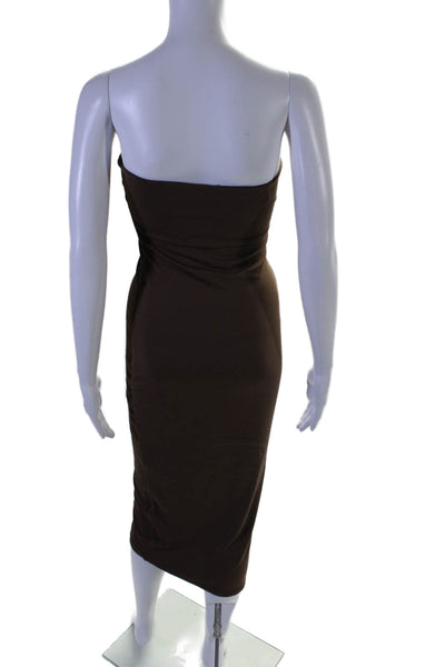 Meshki Womens Strapless Knit Midi Sheath Dress Brown Size Medium