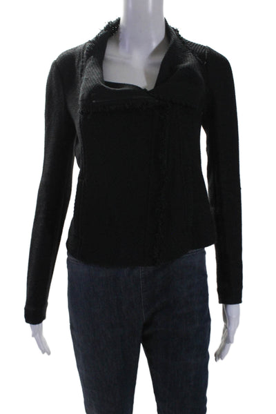 Vince Womens Cotton Textured Fray Lined Zip Long Sleeve Jacket Black Size XXS