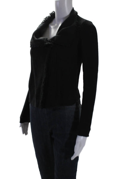 Vince Womens Cotton Textured Fray Lined Zip Long Sleeve Jacket Black Size XXS