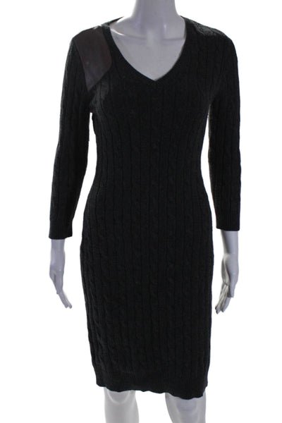 Ralph Lauren Womens V-neck Cable Knit Textured Sweater Dress Gray Size XS