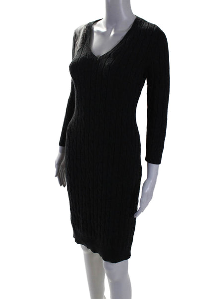 Ralph Lauren Womens V-neck Cable Knit Textured Sweater Dress Gray Size XS