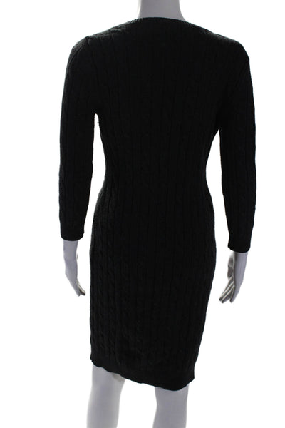 Ralph Lauren Womens V-neck Cable Knit Textured Sweater Dress Gray Size XS