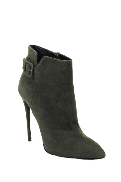 Giuseppe Zanotti Womens Zip Buckle Pointed Toe Stiletto Heel Booties Green Size