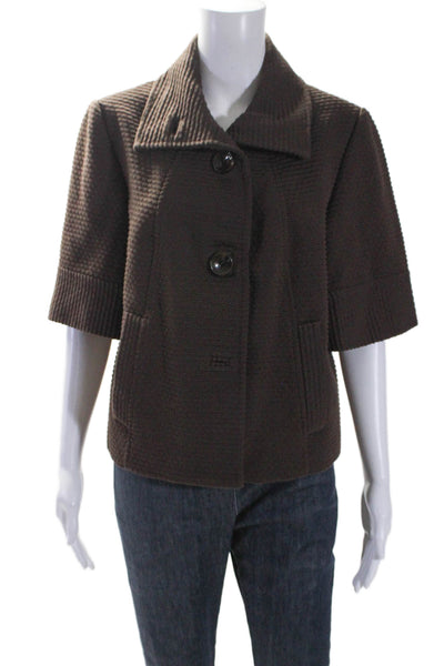 Milly Women's Collared Short Sleeves Lined Button Up Jacket Brown Size 10