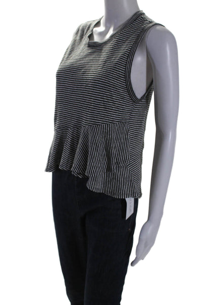 ALC Women's Round Neck Sleeveless Ruffle Blouse Black White Striped Size XS