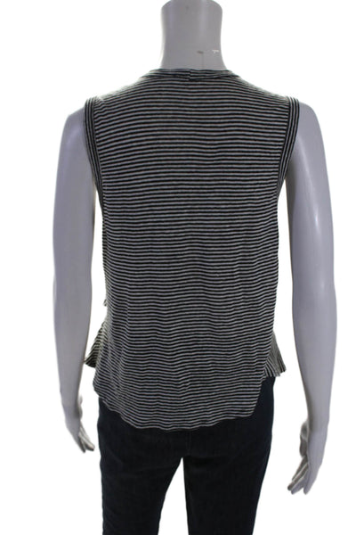 ALC Women's Round Neck Sleeveless Ruffle Blouse Black White Striped Size XS