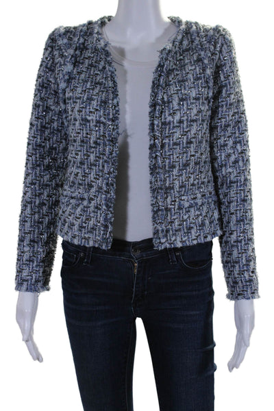 IRO Womens Tweed Long Sleeves Jacket Blue Silver Wool Blend Size EUR 34