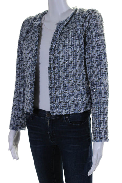 IRO Womens Tweed Long Sleeves Jacket Blue Silver Wool Blend Size EUR 34