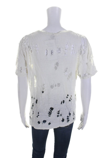 IRO Womens Linen White Distress Crew Neck Short Sleeve Tee Top Size 0
