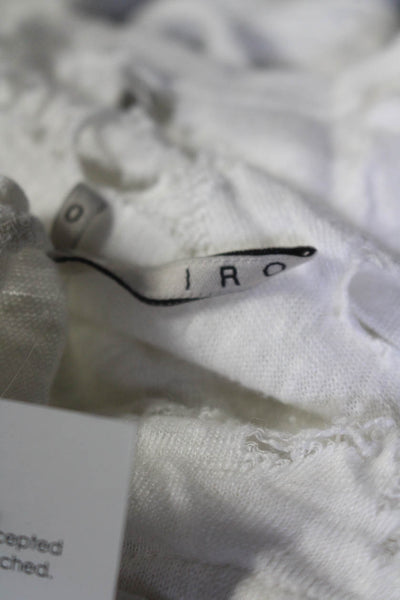IRO Womens Linen White Distress Crew Neck Short Sleeve Tee Top Size 0