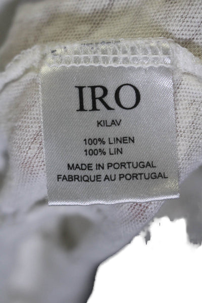 IRO Womens Linen White Distress Crew Neck Short Sleeve Tee Top Size 0