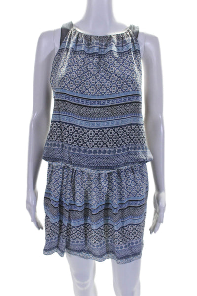 Ramy Brook Womens Silk Blue Printed Scoop Neck Sleeveless Shift Dress Size S