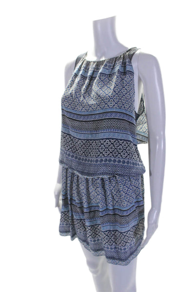 Ramy Brook Womens Silk Blue Printed Scoop Neck Sleeveless Shift Dress Size S