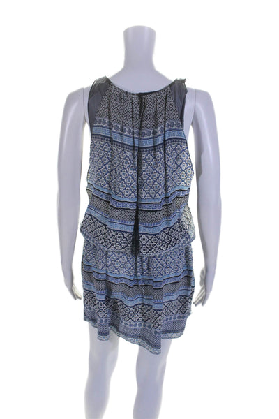 Ramy Brook Womens Silk Blue Printed Scoop Neck Sleeveless Shift Dress Size S