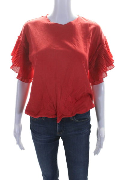 Alice + Olivia Womens Cotton Bright Red Ruffle Short Sleeve Blouse Top Size S