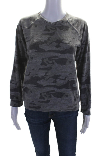 Monrow Womens Gray Cotton Blend Camouflaged Crew Neck Pullover Sweatshirt Size S