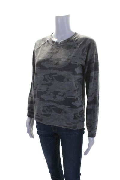 Monrow Womens Gray Cotton Blend Camouflaged Crew Neck Pullover Sweatshirt Size S