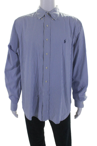 Ralph Lauren Mens Cotton Striped Long Sleeve Button Up Shirt Blue Size 17 36/37