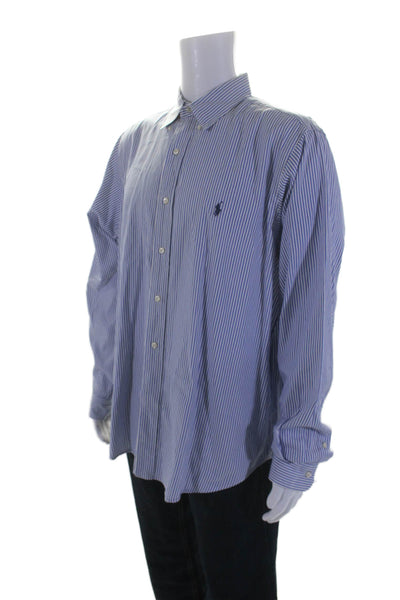 Ralph Lauren Mens Cotton Striped Long Sleeve Button Up Shirt Blue Size 17 36/37