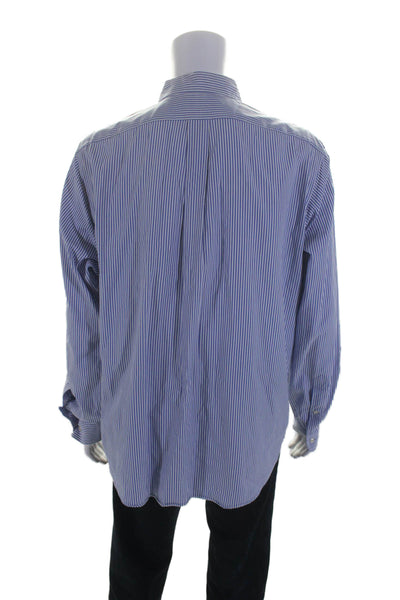 Ralph Lauren Mens Cotton Striped Long Sleeve Button Up Shirt Blue Size 17 36/37