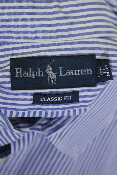 Ralph Lauren Mens Cotton Striped Long Sleeve Button Up Shirt Blue Size 17 36/37