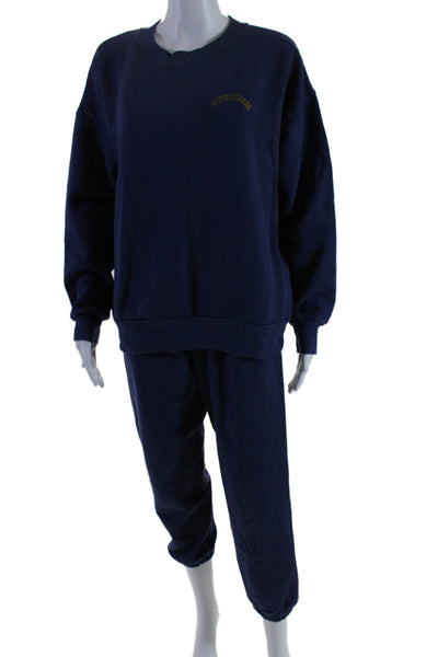 SPRWMN Womens Long Sleeve Crew Neck Sweat Shirt & Sweatpants Set Blue Medium