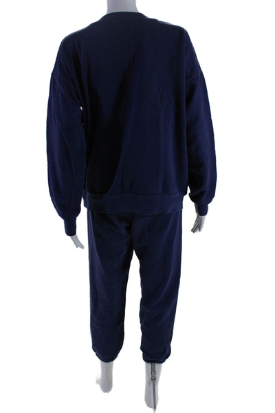 SPRWMN Womens Long Sleeve Crew Neck Sweat Shirt & Sweatpants Set Blue Medium