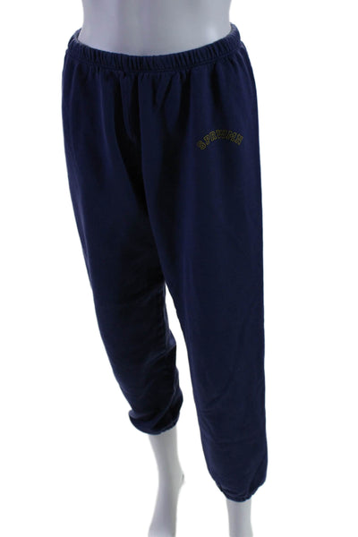 SPRWMN Womens Long Sleeve Crew Neck Sweat Shirt & Sweatpants Set Blue Medium