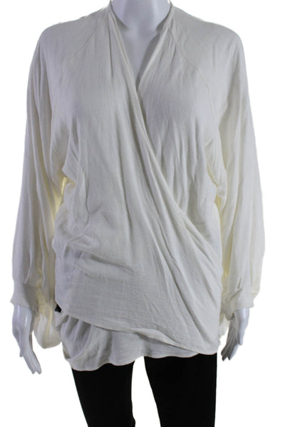 Just Bee Queen Womens Long Sleeve V Neck Wrap Top White Size Small