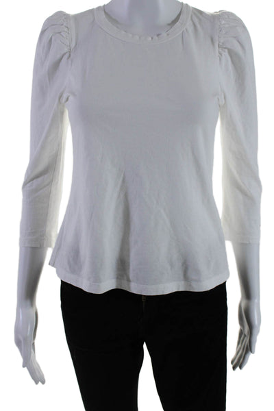 A.L.C. Womens Cotton White Crew Neck Puff 3/4 Sleeve Blouse Top Size XS