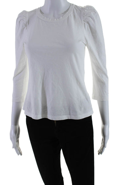 A.L.C. Womens Cotton White Crew Neck Puff 3/4 Sleeve Blouse Top Size XS